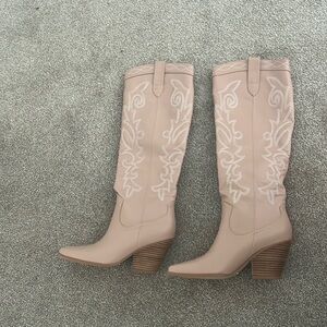 Rose gold knee high cowgirl boots